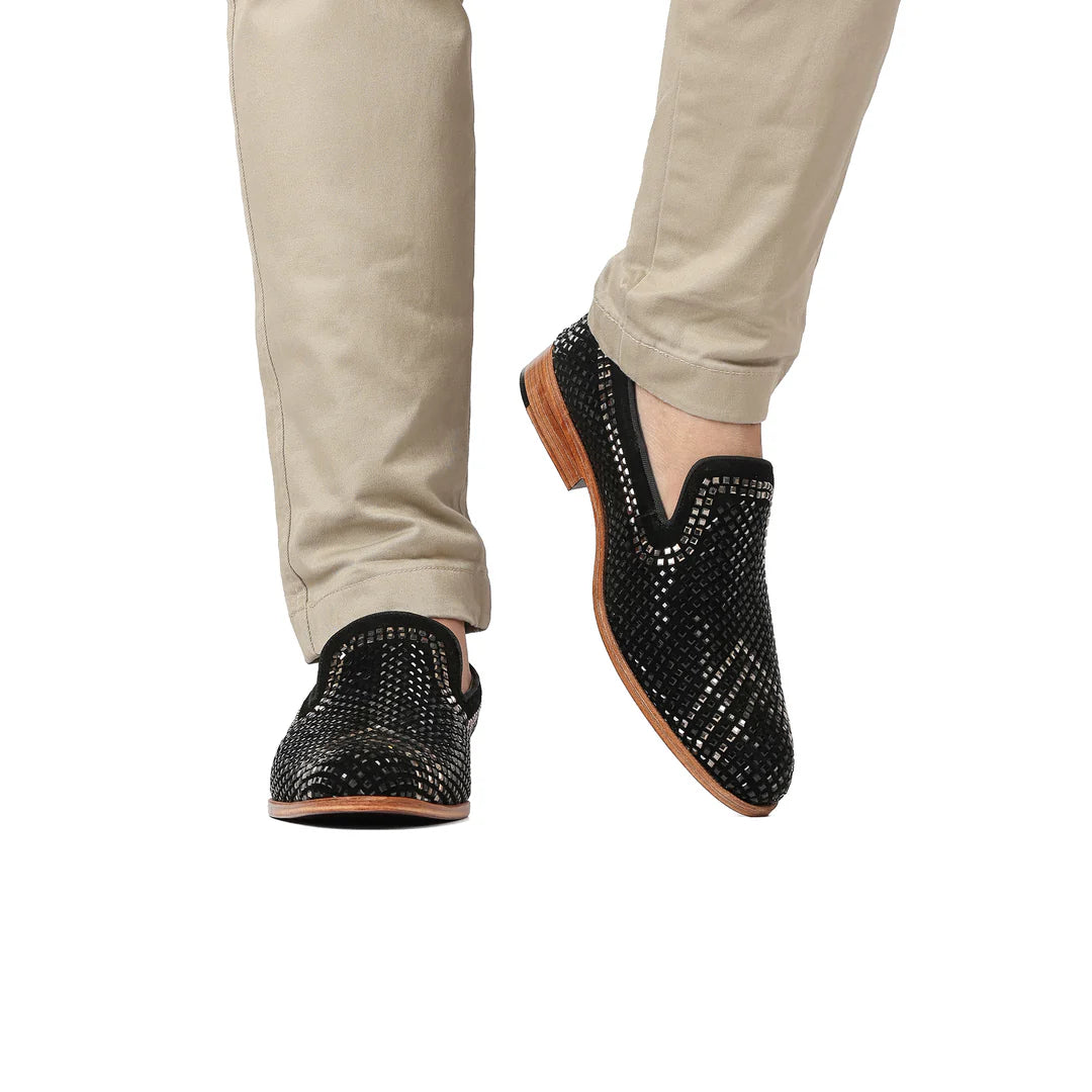 Handcrafted Black Leather Loafers with Studded Detailing – Luxury Formal Slip-Ons